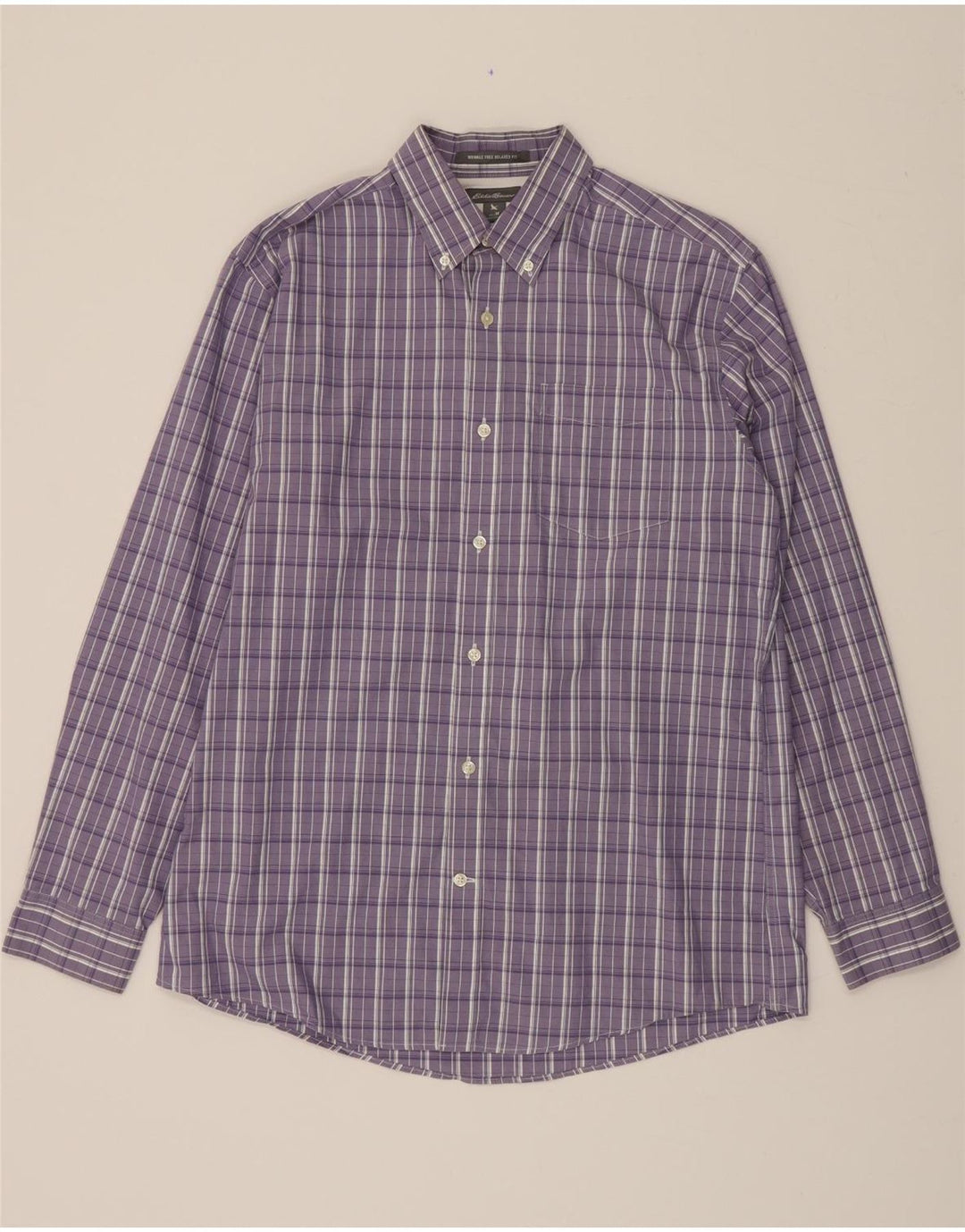 EDDIE BAUER Mens Relaxed Fit Shirt Medium Purple Check Cotton Vintage Eddie Bauer and Second-Hand Eddie Bauer from Messina Hembry 