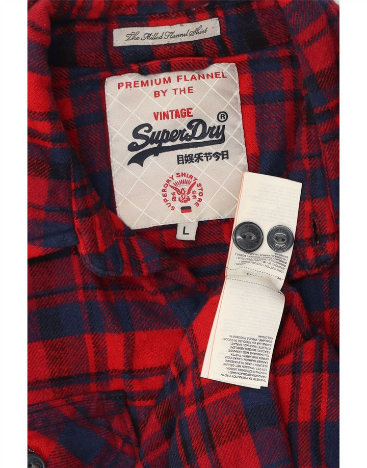 Superdry Mens Flannel Shirt Large Red Check Cotton