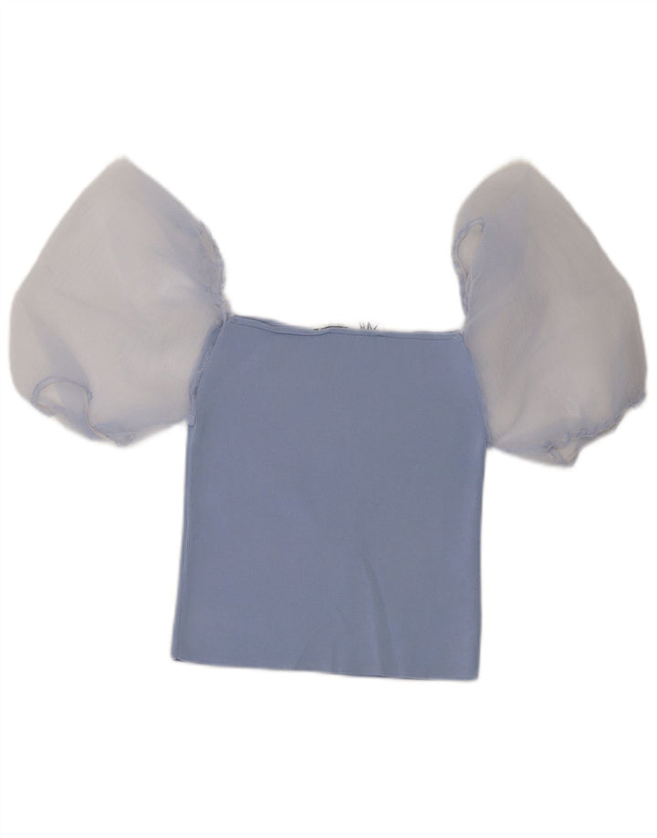 Zara Womens Crop Off Shoulder Top UK 12 Medium Blue Colourblock