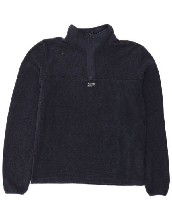 Jack & Jones Herren-Fleecepullover mit Reißverschluss am Hals, Größe S, Marineblau, Polyester