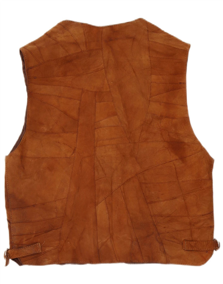 Gilet vintage da uomo in pelle scamosciata grande pelle patchwork marrone