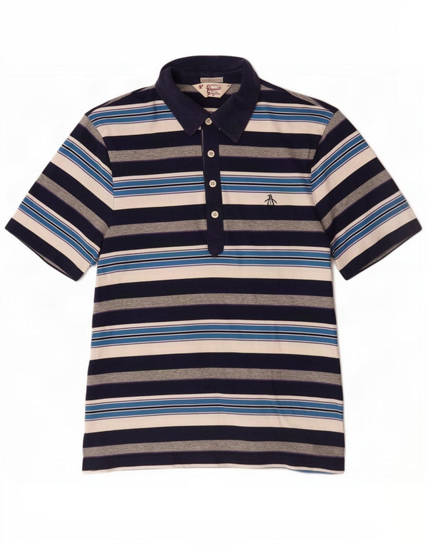 Camisa polo masculina Penguin Heritage Slim Fit pequena listrada azul marinho