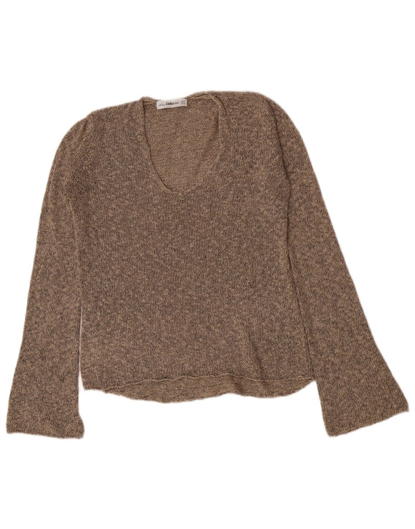 Zara Womens V-Neck Jumper Sweater UK 10 Small Brown