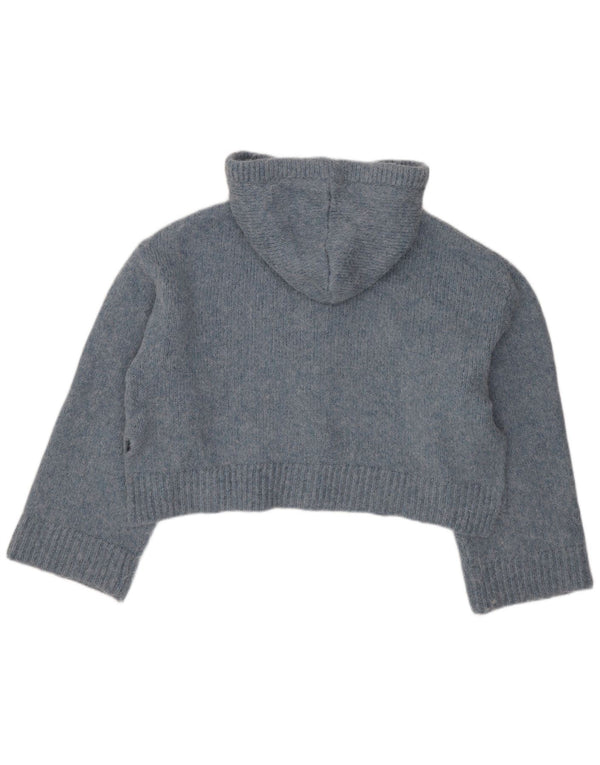 Zara Femmes Surdimensionné Crop Cardigan À Capuchon Pull UK 10 Petit Bleu Acrylique