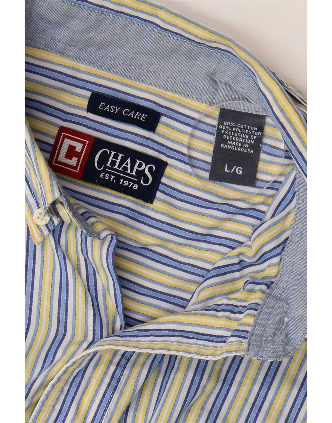 Chaps Mens Easy Care Shirt Large Blue Striped Cotton