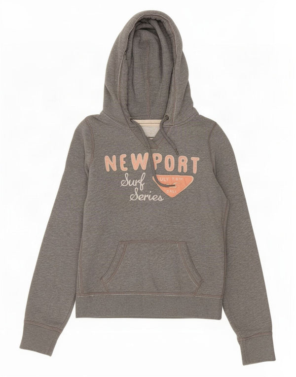 Γυναικείο Hollister Graphic Hoodie Jumper UK 14 Medium Grey Cotton