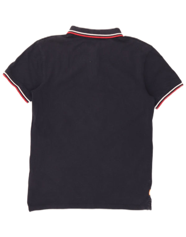 Timberland Mens Slim Fit Polo Shirt Small Navy Blue Striped Cotton