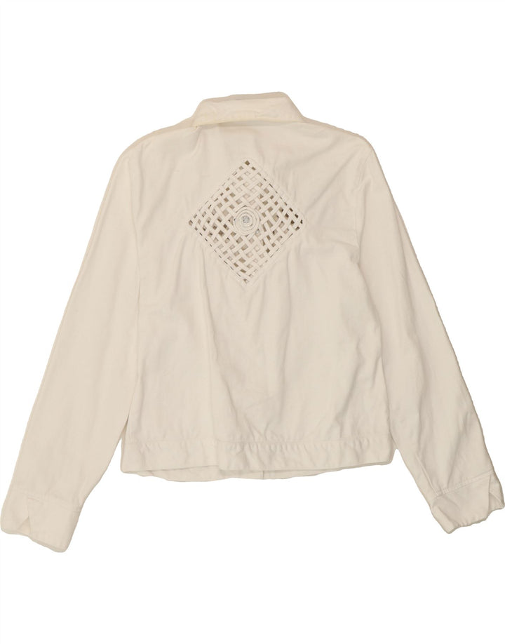 VINTAGE Womens Denim Jacket UK 12 Medium White Vintage Vintage and Second-Hand Vintage from Messina Hembry 