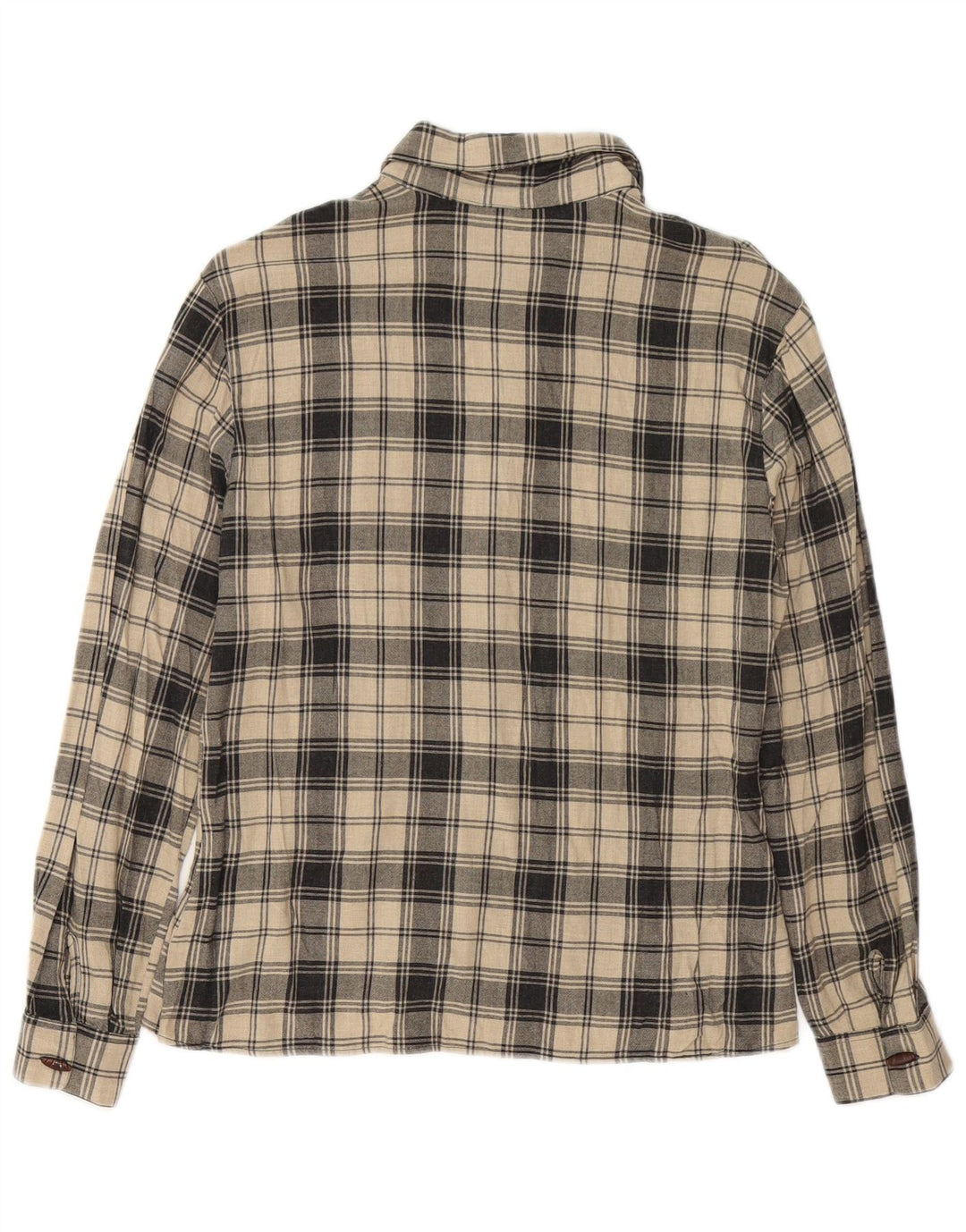 Benetton Womens Shirt IT 44 Medium Beige Plaid Viscose
