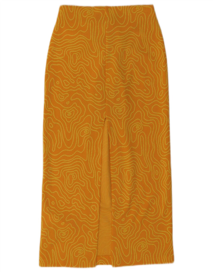 Zara Womens Midi Skirt XS W26  Yellow Geometric Polyester