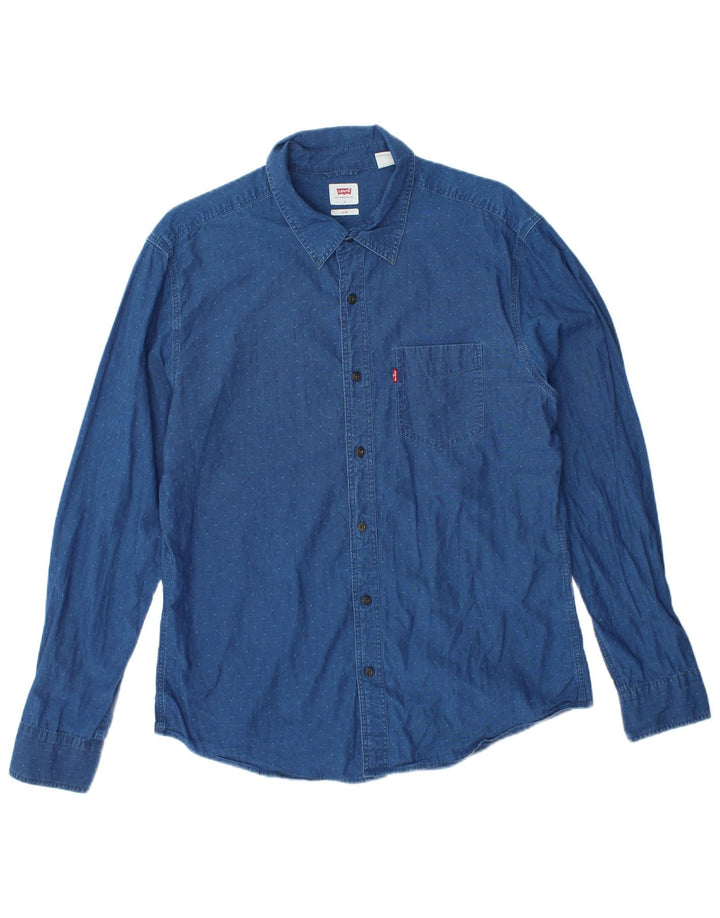 LEVI'S Mens Slim Shirt Large Navy Blue Cotton