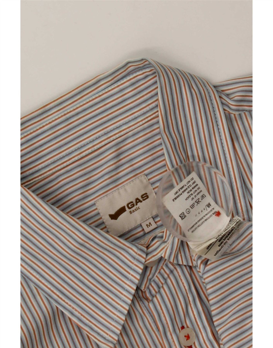 Gas Mens Short Sleeve Shirt Medium Blue Striped Cotton