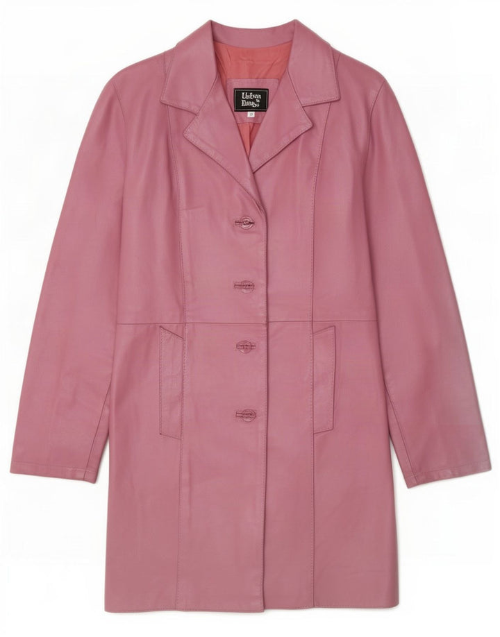 Casaco de couro feminino vintage UK 12 rosa médio