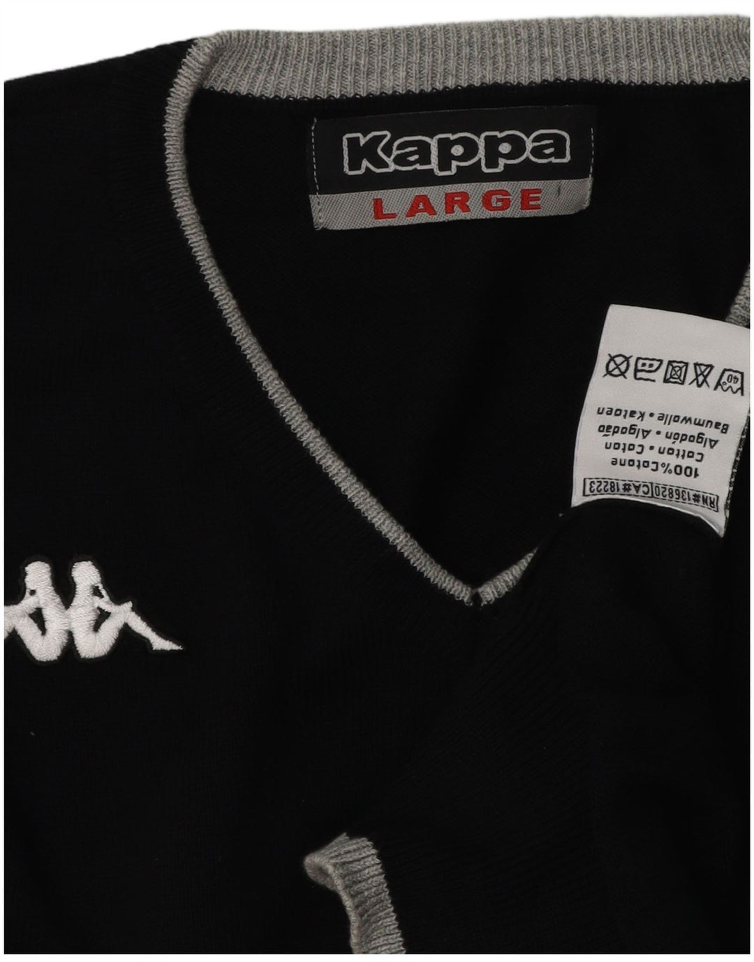 KAPPA Mens V-Neck Jumper Sweater Large Black Cotton