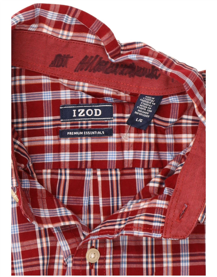 Izod Mens Shirt Large Red Check Cotton