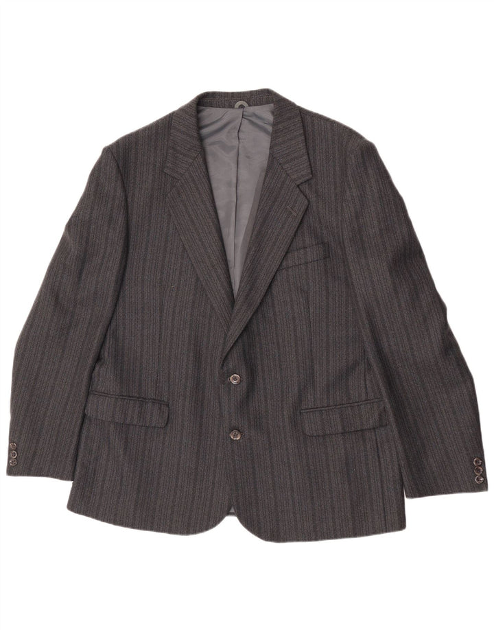 Vintage Mens 2 Button Blazer Jacket UK 44 2XL Grey Striped Terylene