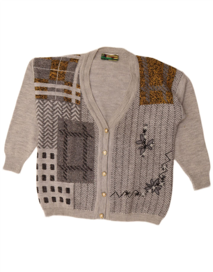 Vintage dame cardigan sweater UK 18 XL grå patchwork