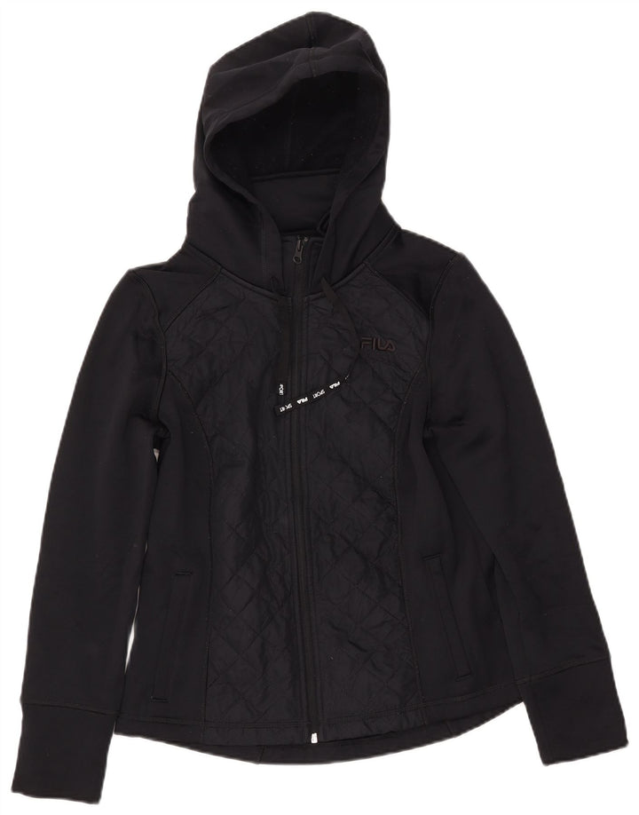 FILA Womens Zip Hoodie Sweater UK 10 Small Black Polyester