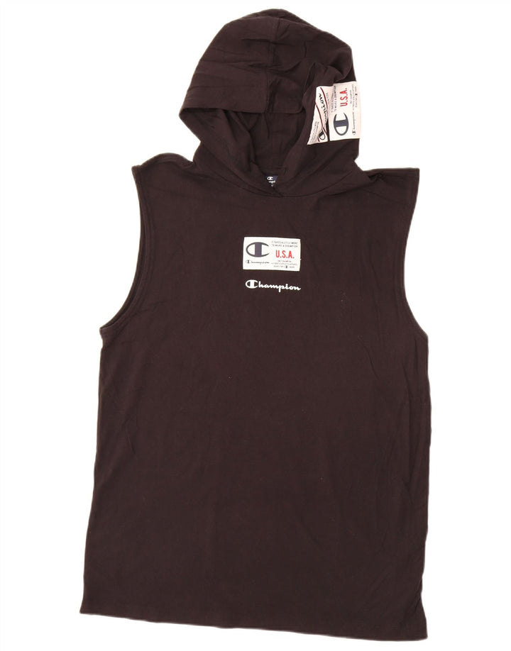 Champion Mens Hooded Graphic Vest Top Medium Black Cotton