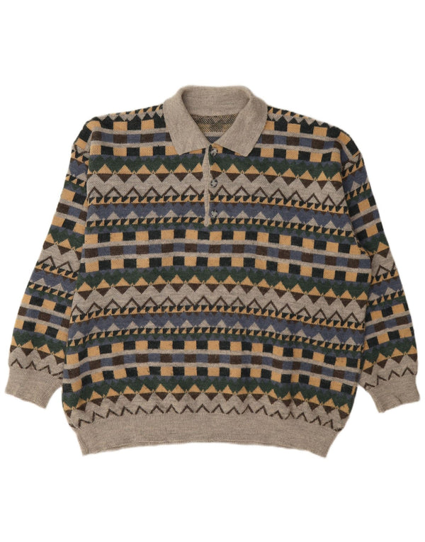 Vintage férfi póló nyakú pulóver XL szürke, geometrikus akril