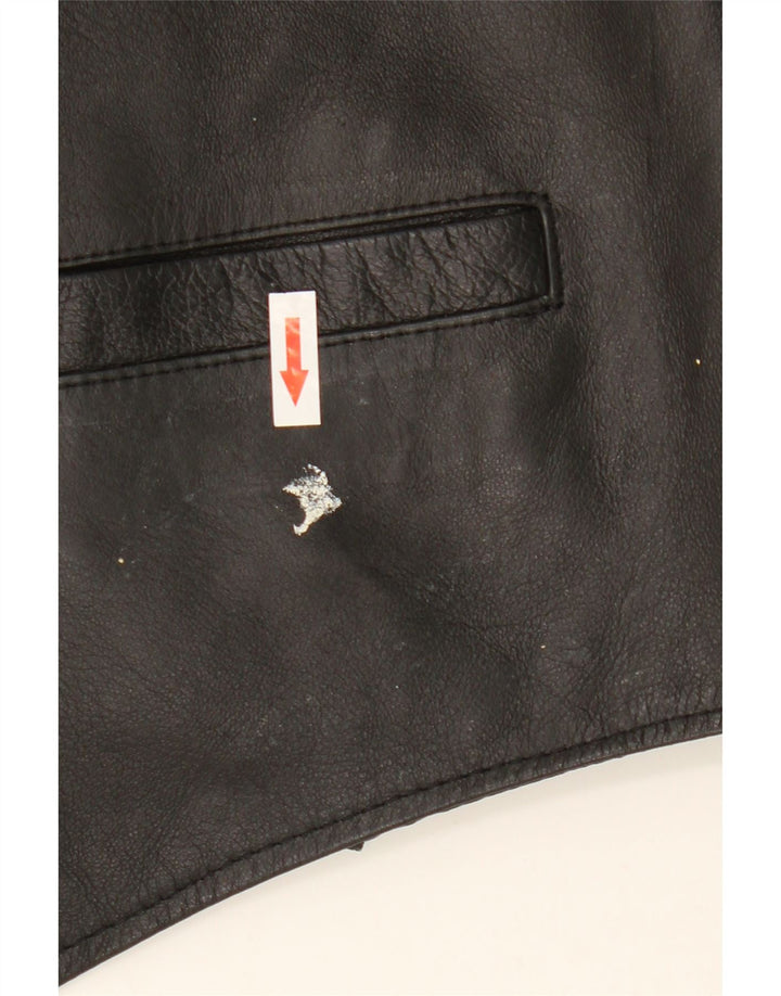 Vintage Mens Leather Waistcoat Medium Black
