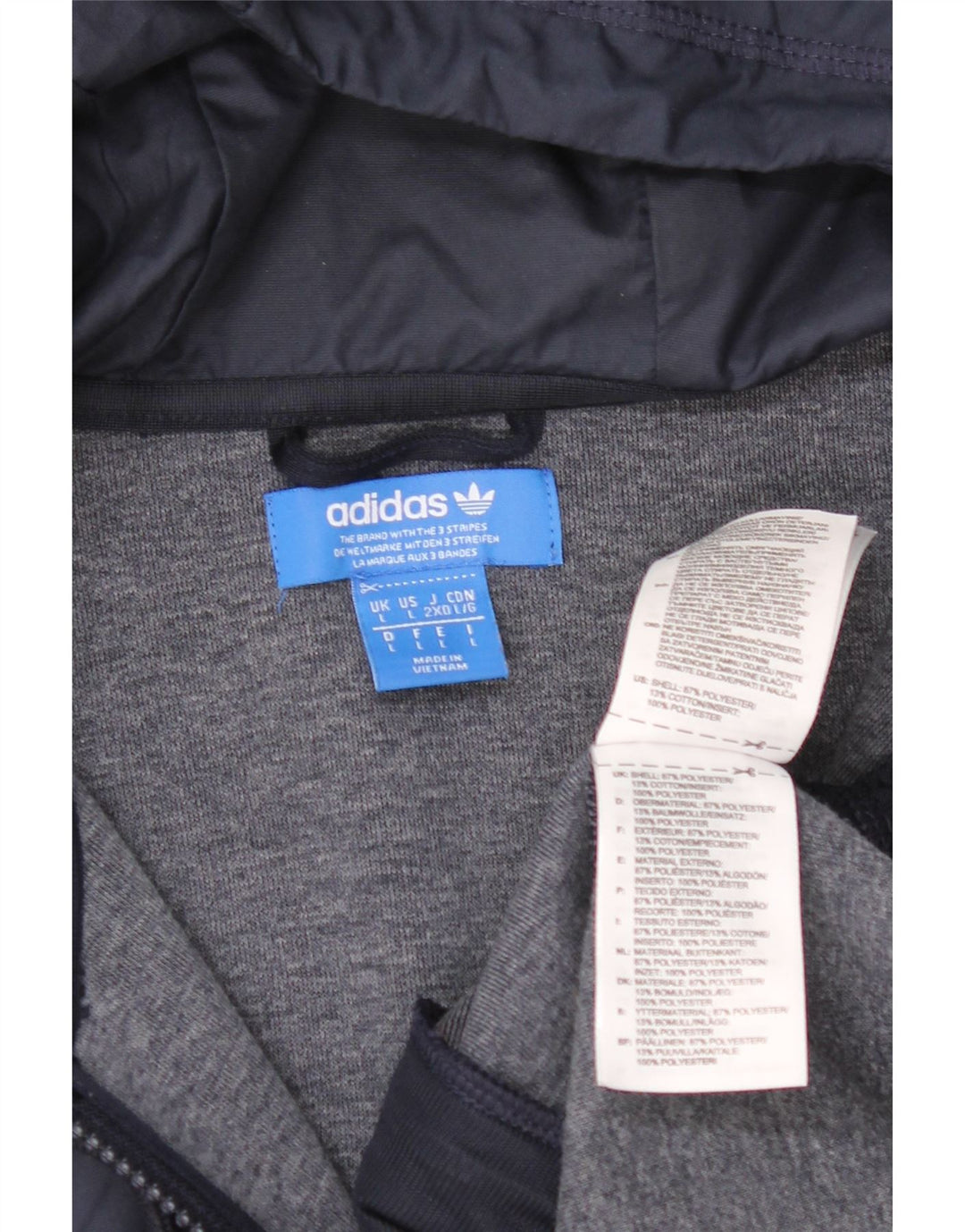 Maglione con cappuccio e zip da uomo Adidas grande in poliestere blu navy