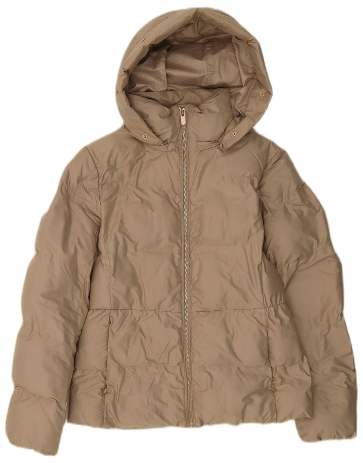 ZARA Womens Hooded Padded Jacket UK 14 Medium Beige Polyester