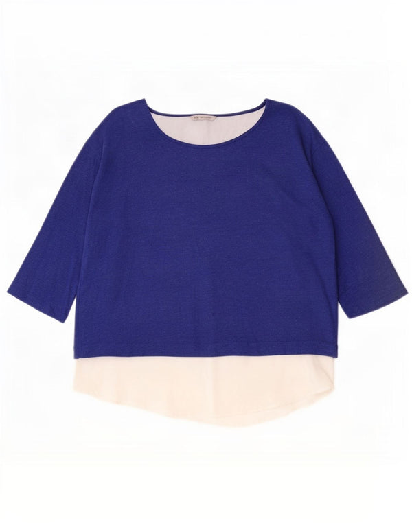 Marks & Spencer Haut à manches 3/4 pour femme UK 14 Large Bleu Colorblock Viscose