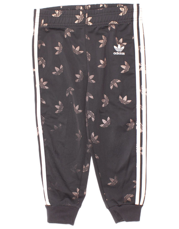 Adidas Girls Graphic Tracksuit Trousers Joggers 3-4 Years Black Polyester