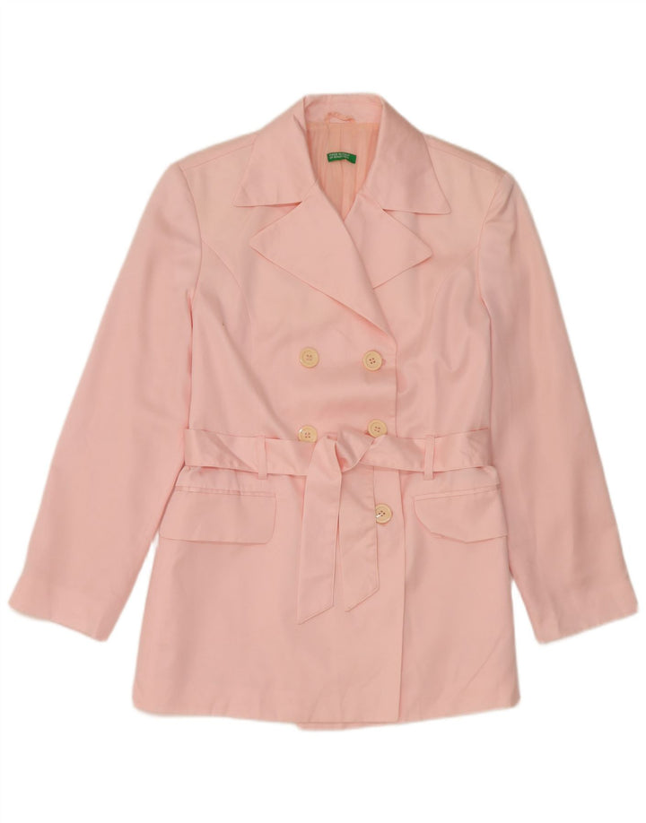 Jaqueta blazer feminina Benetton com peito duplo Reino Unido 14 poliéster rosa médio