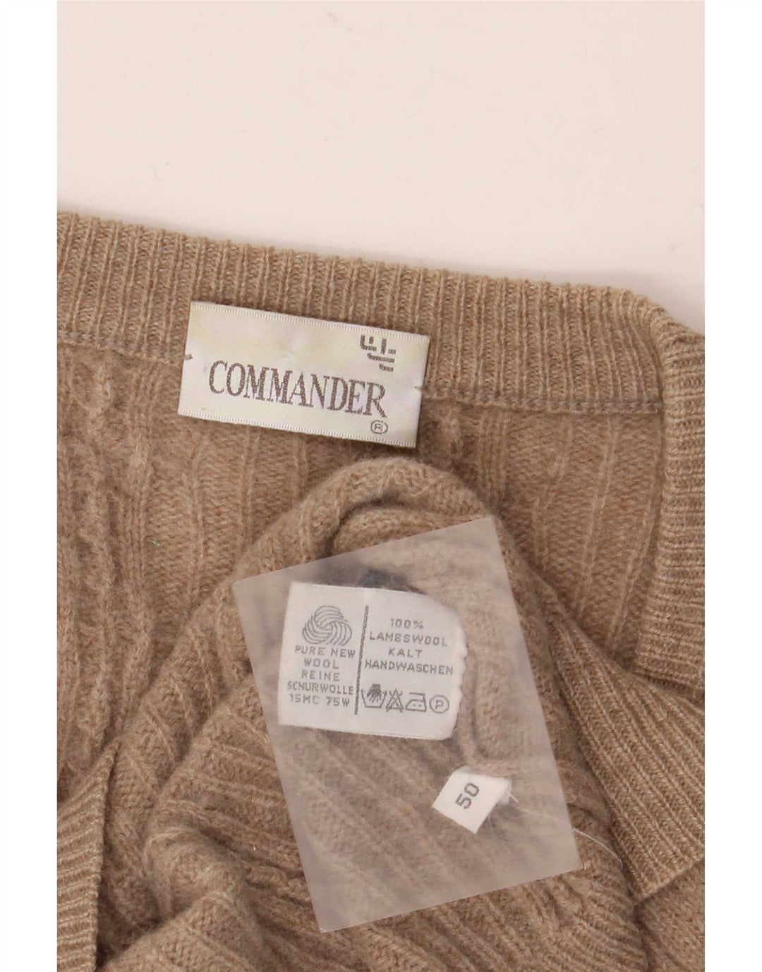 Pulover cardigan pentru bărbați Commander IT 50 Medium Beige Lambswool