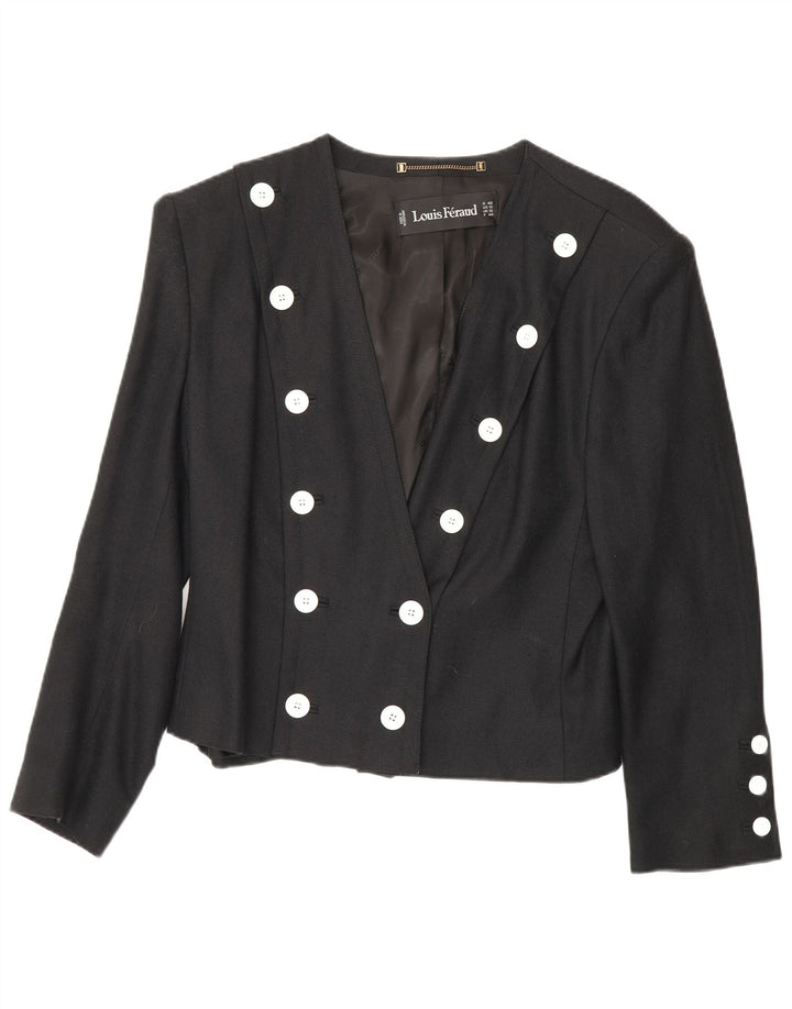 Louis Feraud Womens Double Breasted Blazer Jacket UK 16 Large Black Viscose