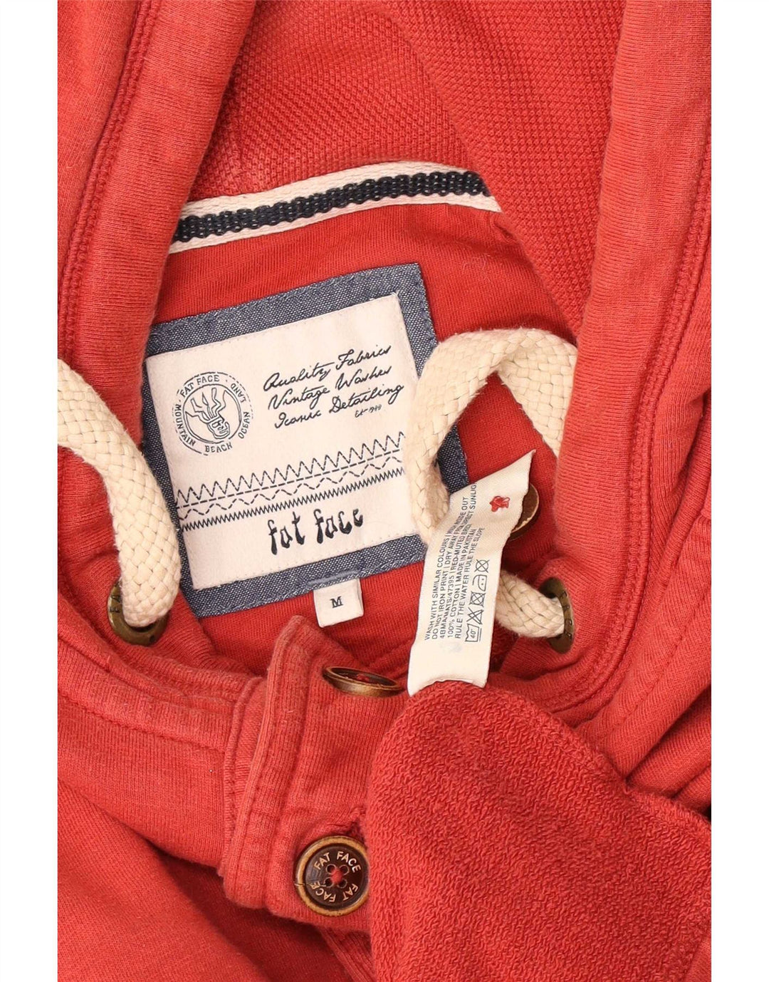 Fat Face Herre Knap Hals Hættetrøje Jumper Medium Rød Bomuld