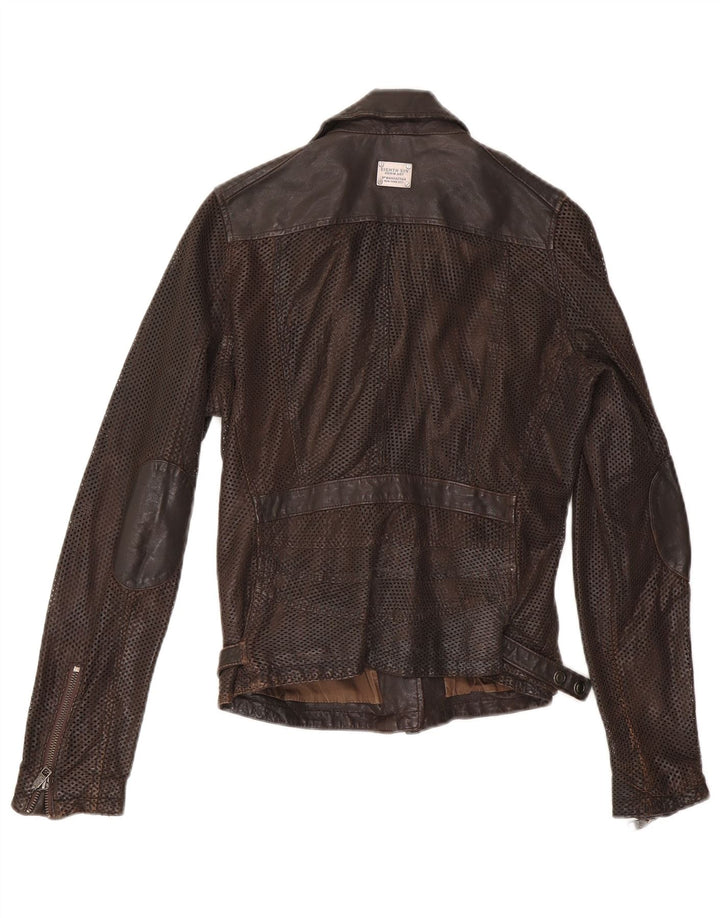 Eighth Sin Womens Leather Biker Jacket UK 10 Small Brown