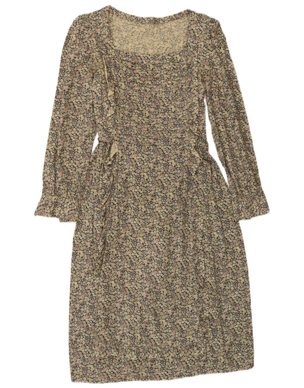Vintage Womens Long Sleeve Sheath Dress UK 10 Small Multicoloured Floral