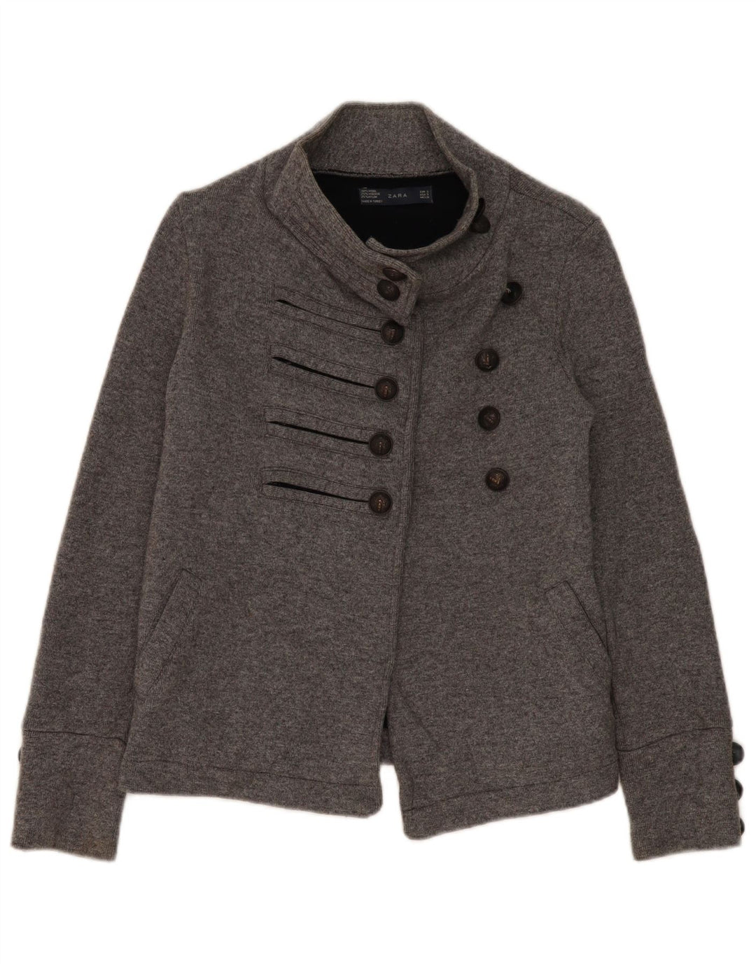 Zara Womens Double Breasted Blazer Jacket UK 10 Small Grey Wool