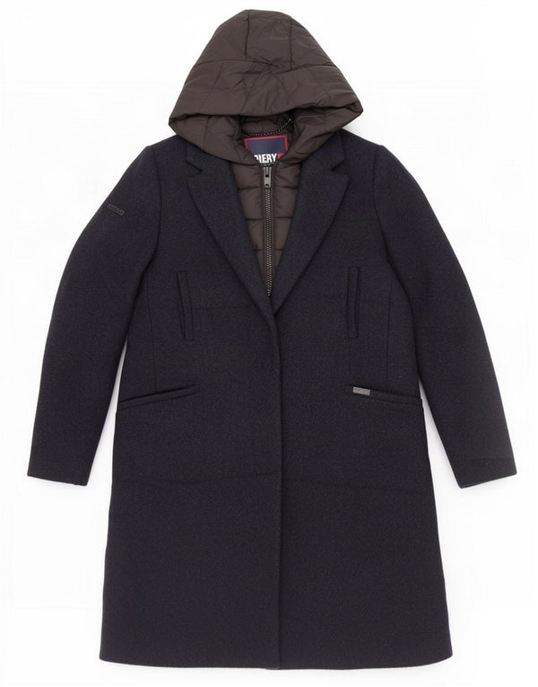 Casaco acolchoado com capuz feminino Superdry UK 10 pequeno poliéster azul marinho