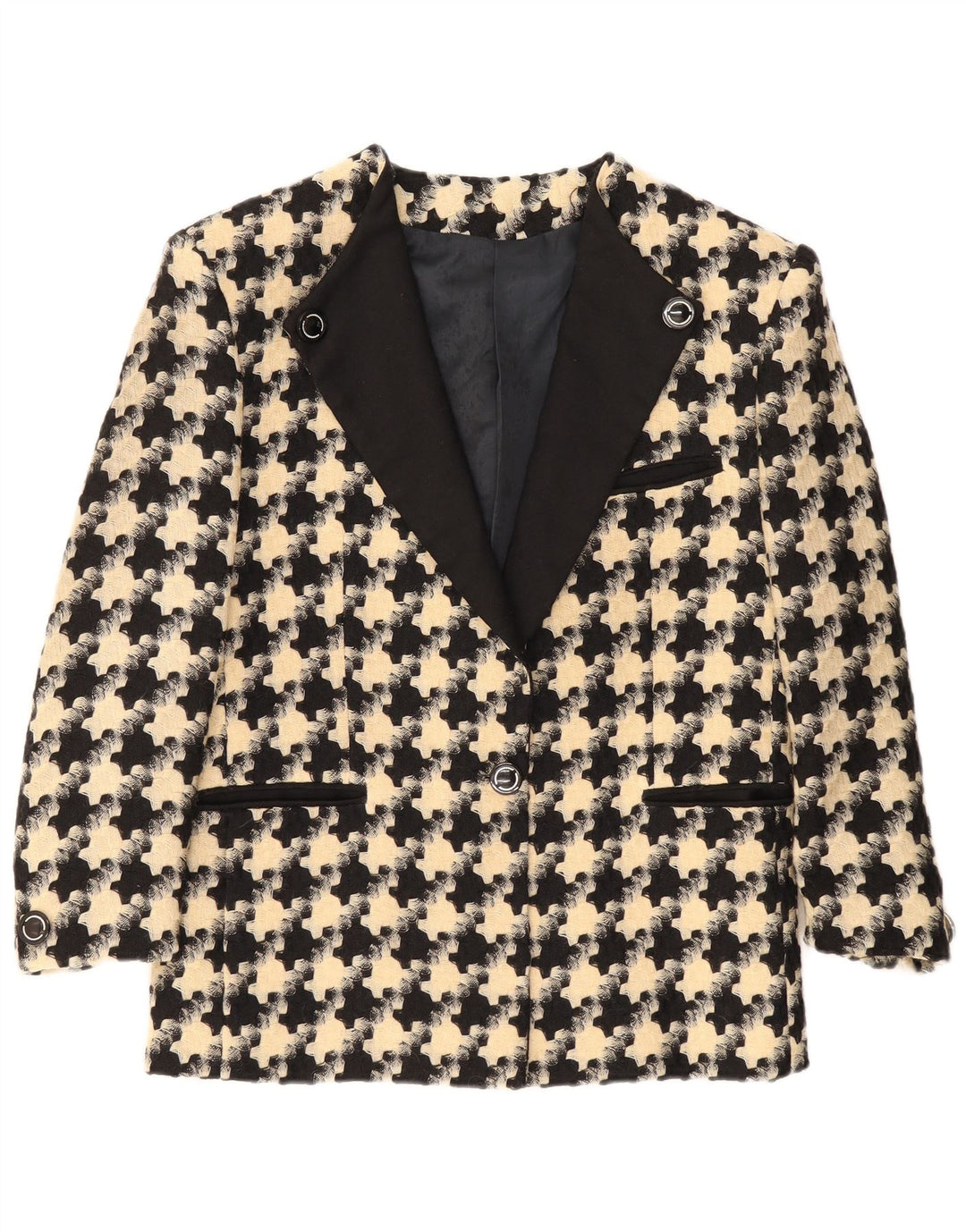 Vintage Womens 1 Button Blazer Jacket UK 16 Large Black Houndstooth