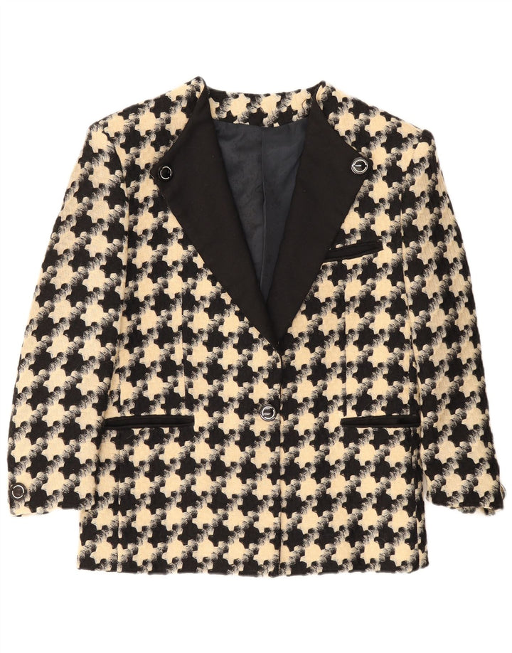 Vintage Womens 1 Button Blazer Jacket UK 16 Large Black Houndstooth