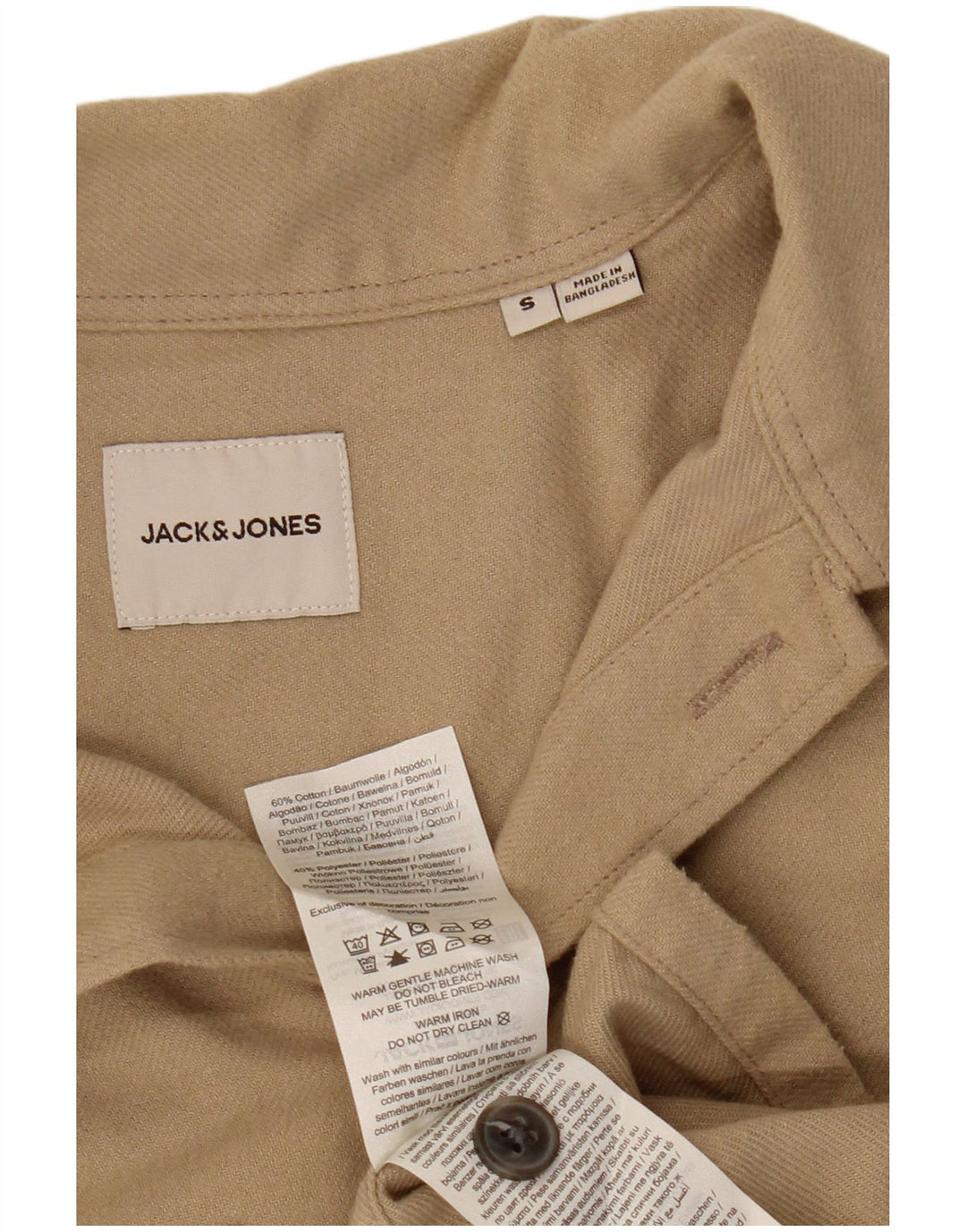 JACK & JONES Mens Flannel Shirt Small Beige Cotton