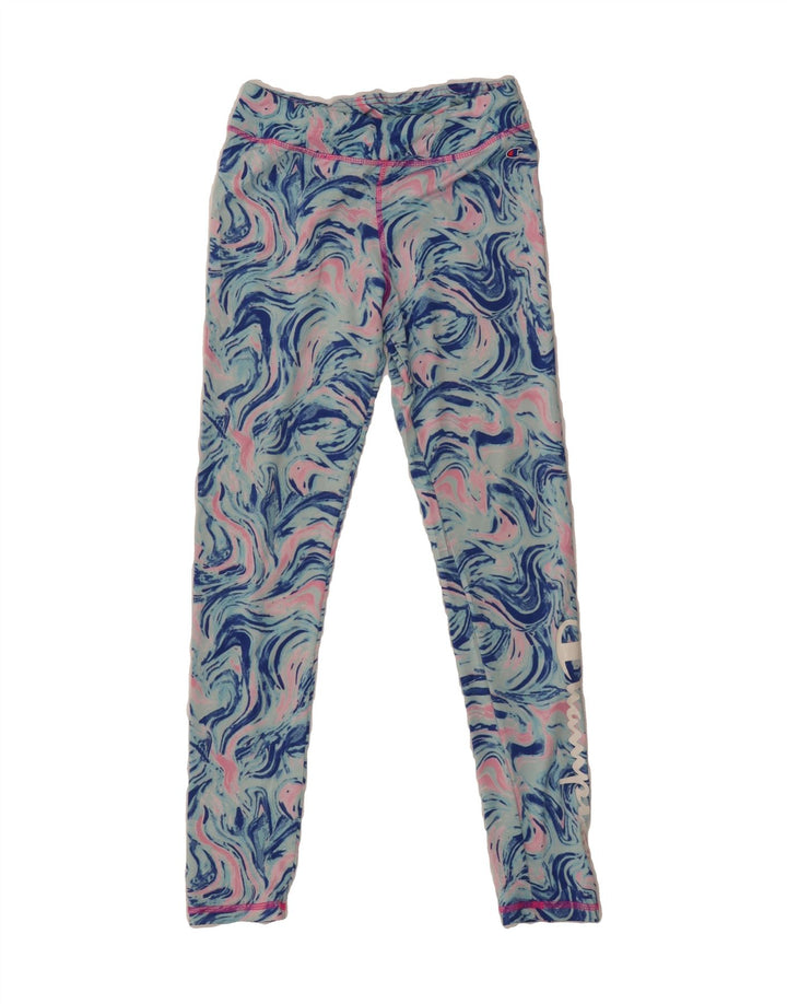 CHAMPION Girls Abstract Pattern Leggings 14-15 Years  Blue Polyester Vintage Champion and Second-Hand Champion from Messina Hembry 