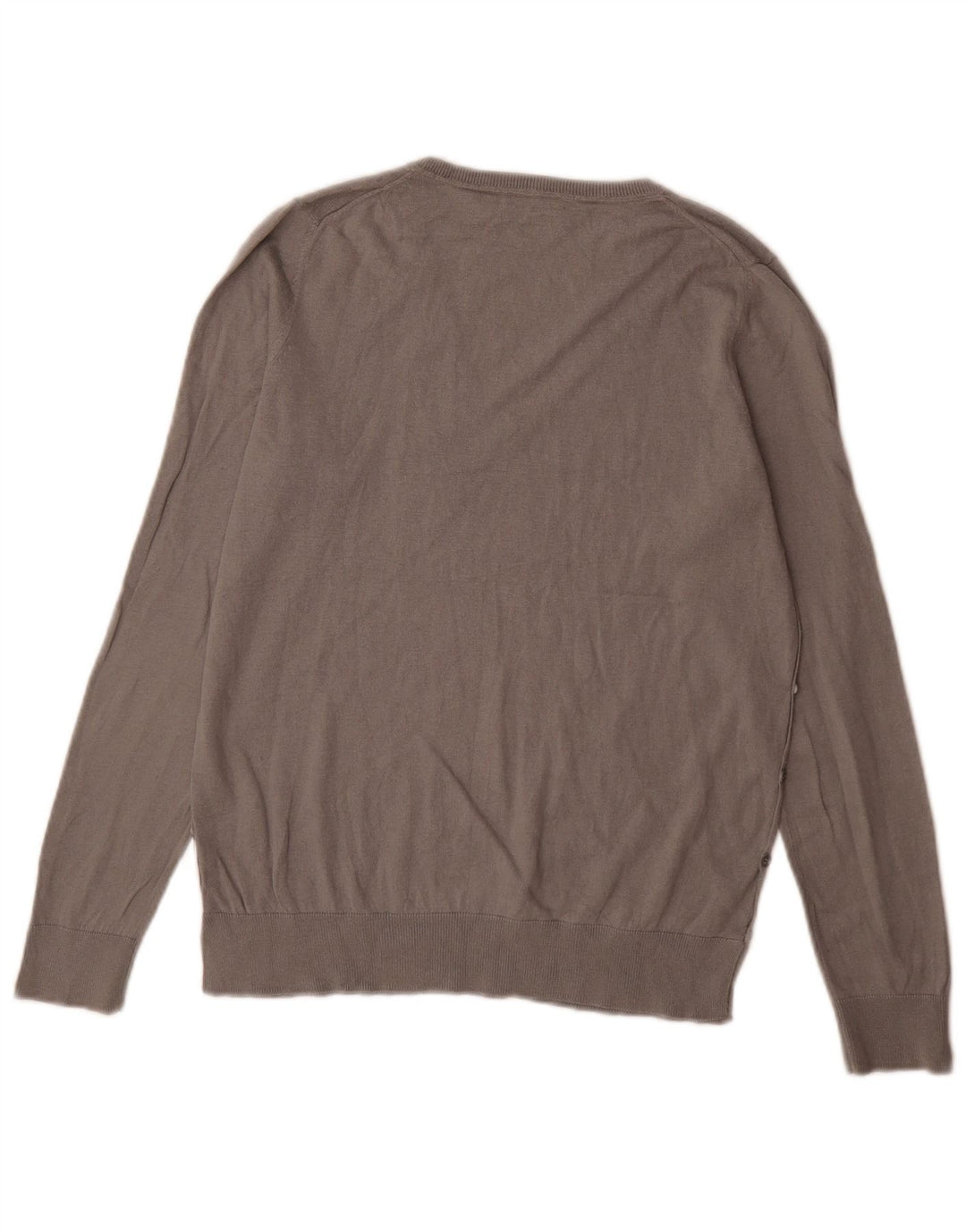 Massimo Dutti Womens V-Neck Jumper Sweater UK 14 Medium Grey Silk