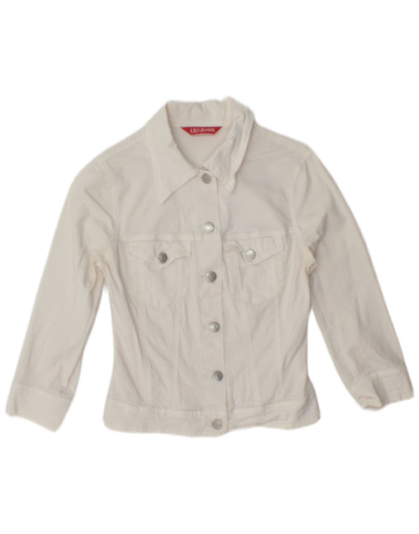 Liu Jo Damen Crop 3/4 Ärmel Jeansjacke UK 6 XS Weiße Baumwolle