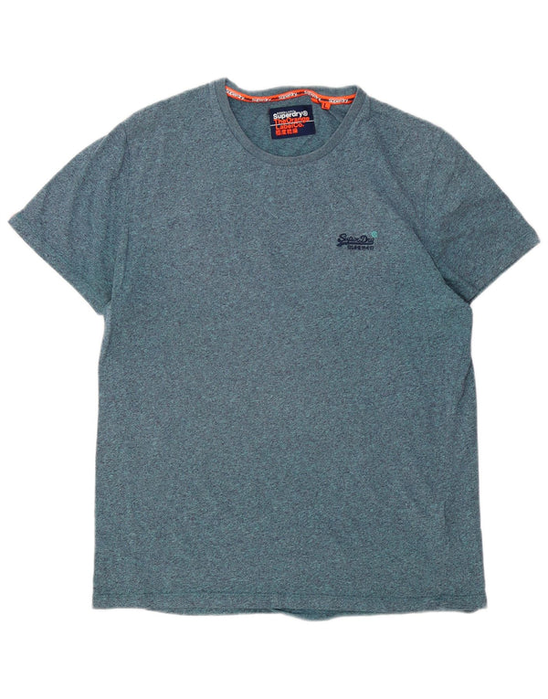 Superdry Homme T-Shirt Top Large Bleu Moucheté