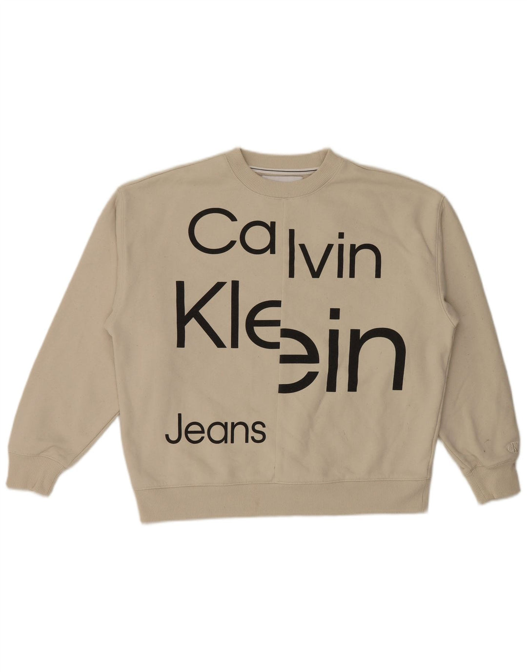 Calvin Klein Jeans Mens Graphic Sweatshirt Jumper Medium White Cotton