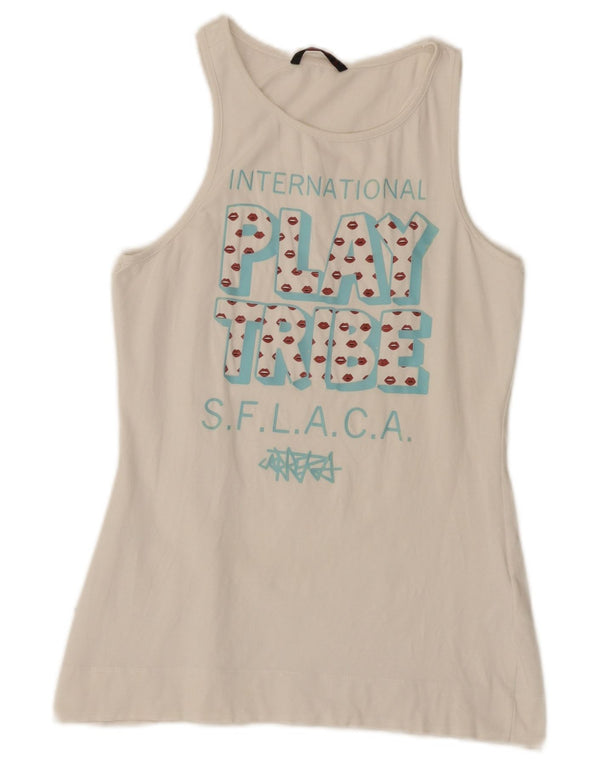 Carrera Womens Graphic Vest Top UK 8 Small White Cotton