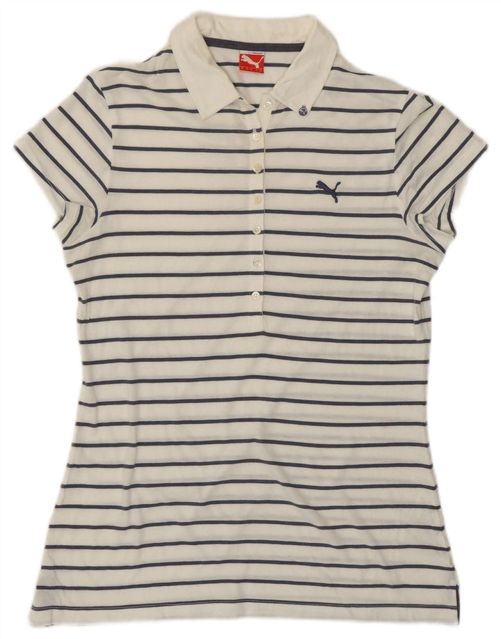 PUMA Womens Polo Shirt UK 12 Medium White Striped