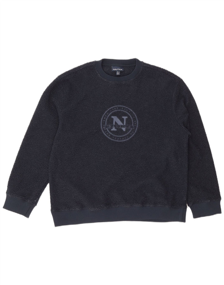 Nautica Mens Graphic Fleece Jumper XL Navy Blue Polyester