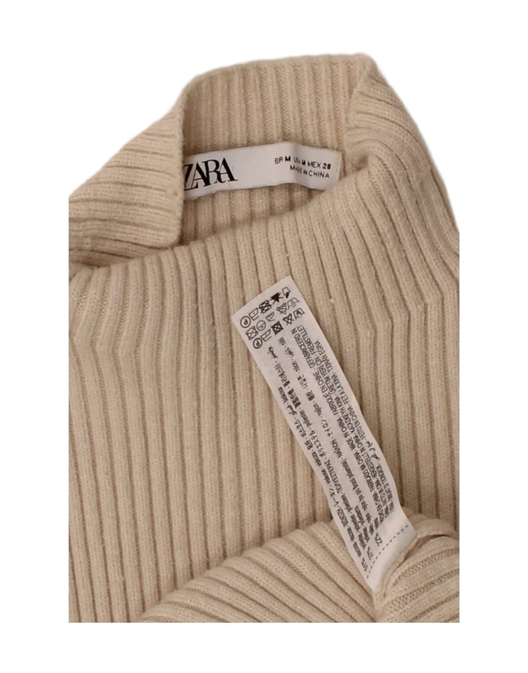 ZARA Womens Turtle Neck Jumper Sweater UK 12 Medium Beige Viscose Vintage Zara and Second-Hand Zara from Messina Hembry 