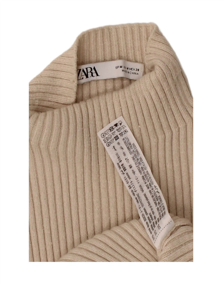 ZARA Womens Turtle Neck Jumper Sweater UK 12 Medium Beige Viscose Vintage Zara and Second-Hand Zara from Messina Hembry 